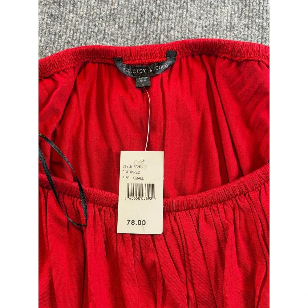 Felicity & Coco Faria Red Ruffle Off Shoulder High-Low Maxi Dress Small NWT